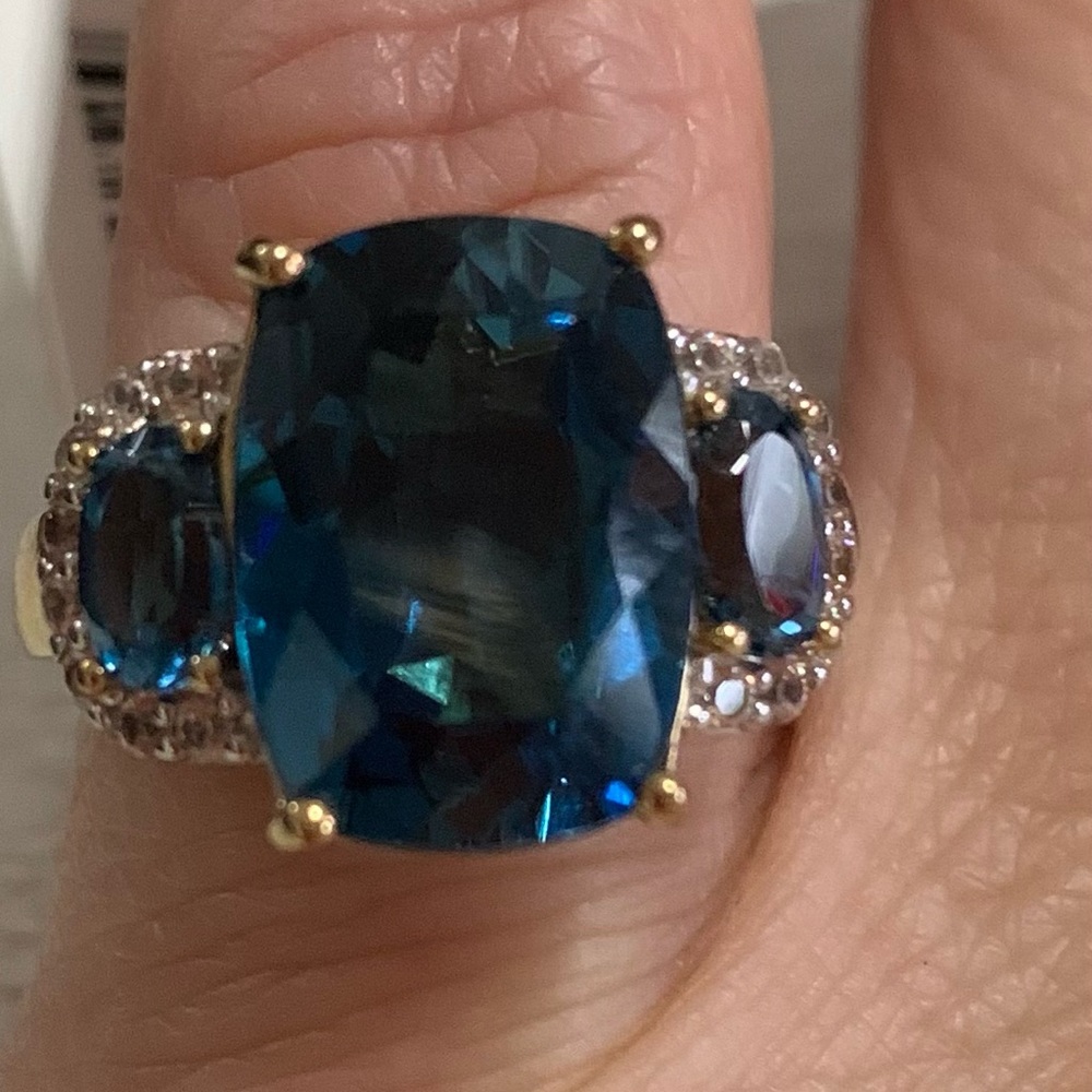 JTV London Blue Topaz & White Zircon 18K Gold over Silver